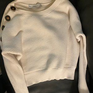 Zara Cream Knit Sweater w/ Side Buttons